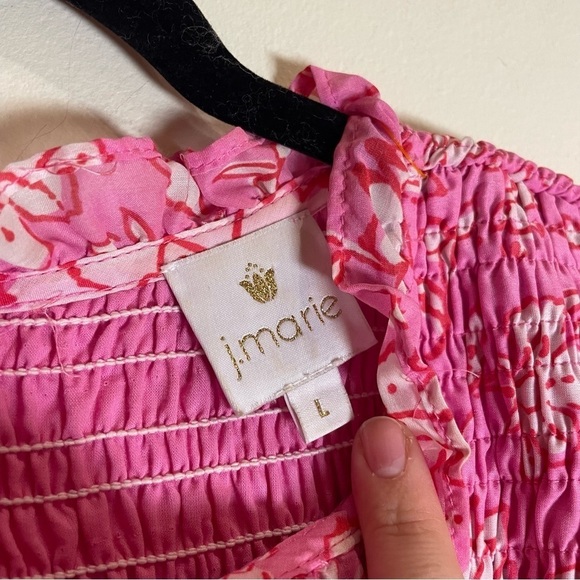 J. MARIE Pink Floral The Rosie Ruched Smocked Dress Large - Picture 6 of 7